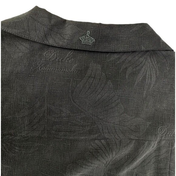 Duke Kahanamoku 100% Silk Shirt Hawaiian Black Tonal Embossed Palms Cabana LARGE - Picture 13 of 16